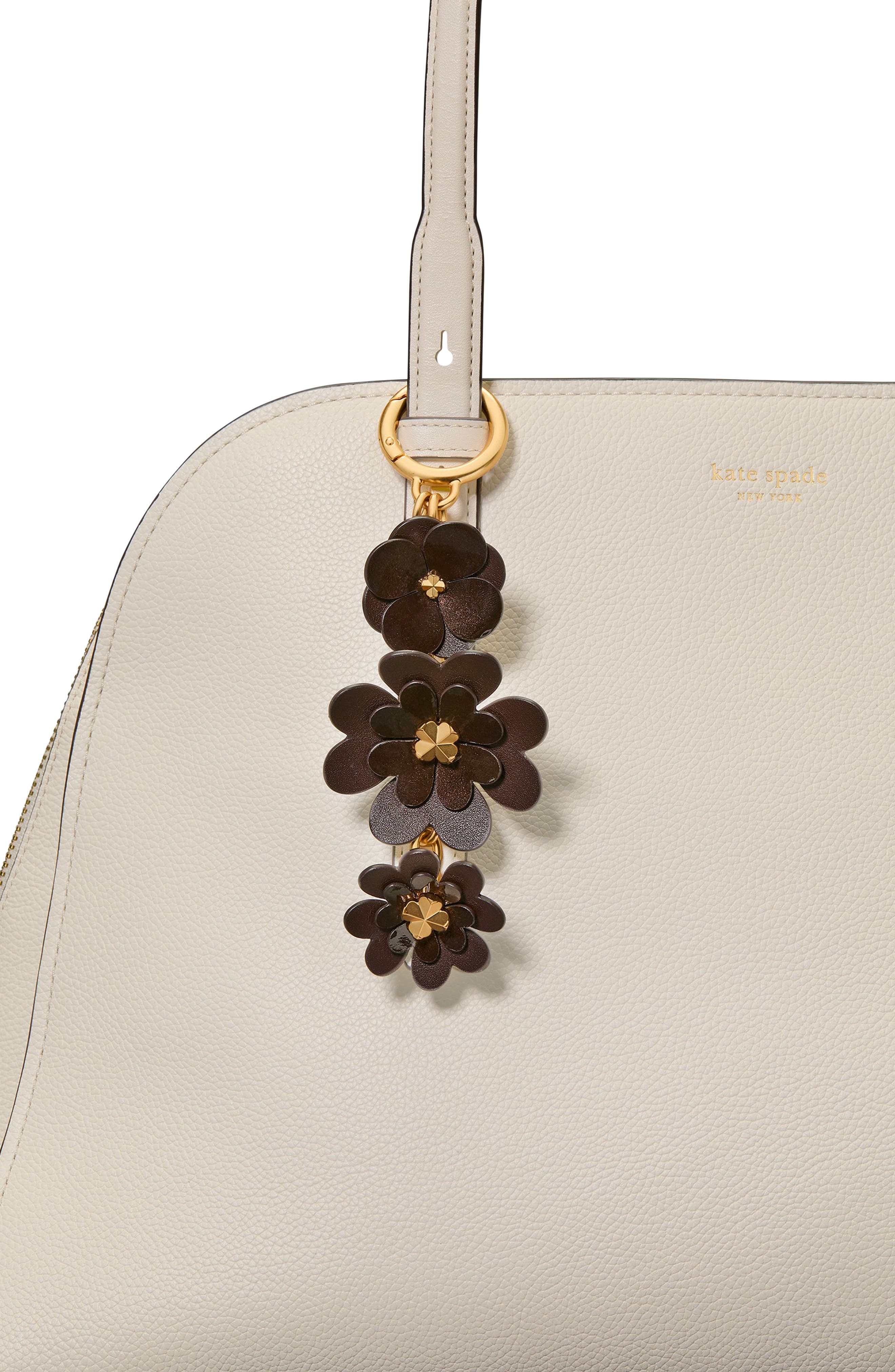 Kate Spade New York charming mixed media spade leather key fob, Alternate, color, Hot Fudge