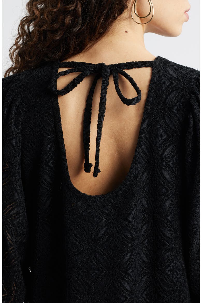 Long Sleeve Drop Waist Chenille Minidress, Alternate, color, BLACK