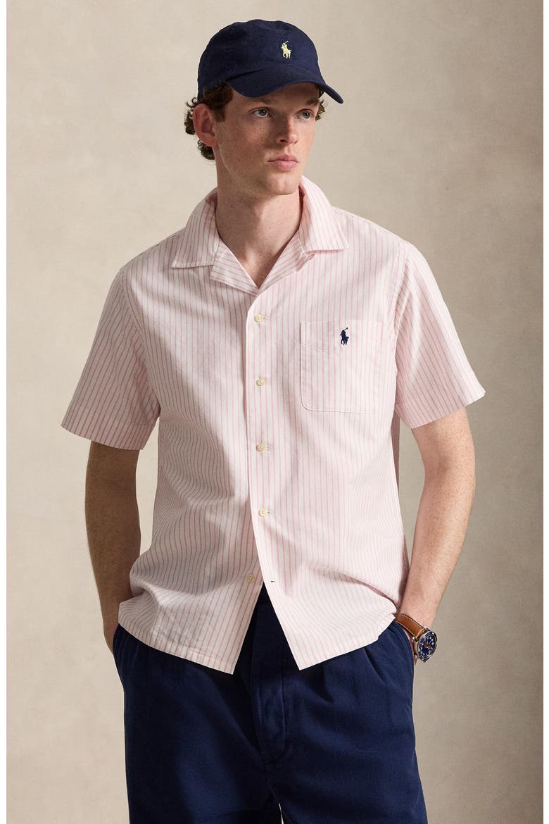 Classic Fit Stripe Cotton Oxford Cloth Camp Shirt, Alternate, color, WHITE/ NEW ROSE