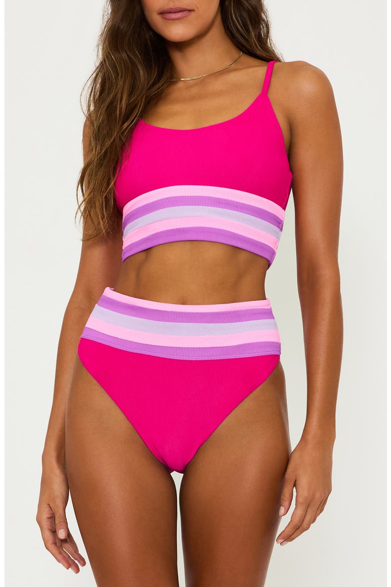 Millie Colorblock High Waist Bikini Bottoms, Main, color, RASPBERRY COLORBLOCK
