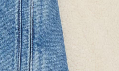 Mother The Backbend Fleece Trim Denim Trucker Jacket In Blue