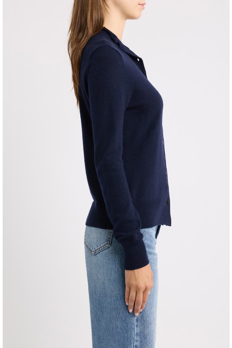 Merino Wool & Cashmere Mock Neck Button-Up Sweater, Alternate, color, HEATHER NAVY