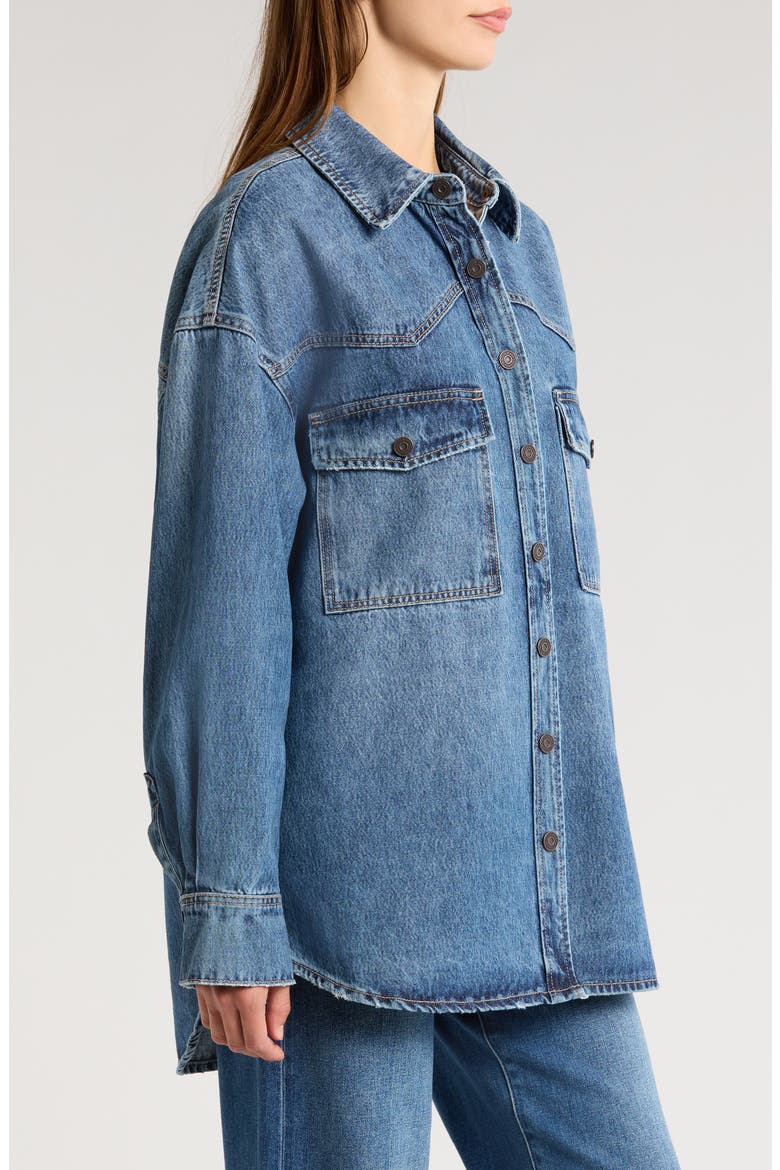 Oversize Western Denim Button-Up Shirt, Alternate, color, MEDIUM WASH