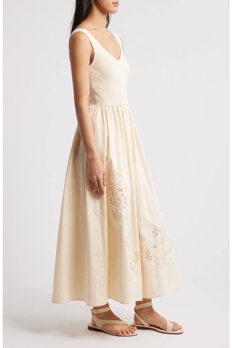 Sleeveless Mixed Media Midi Dress, Alternate, color, CREAM