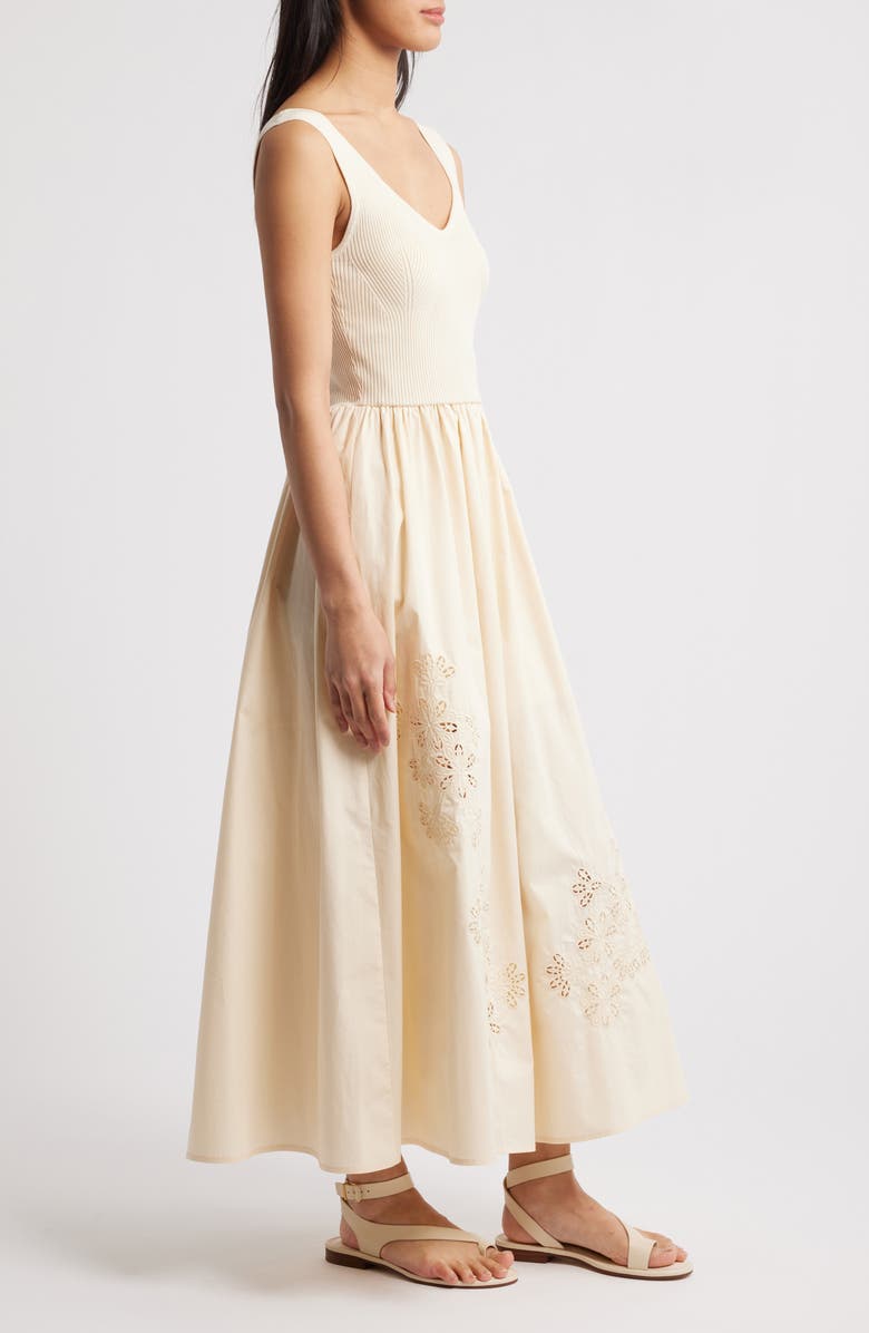 MOON RIVER Sleeveless Mixed Media Midi Dress, Alternate, color, 