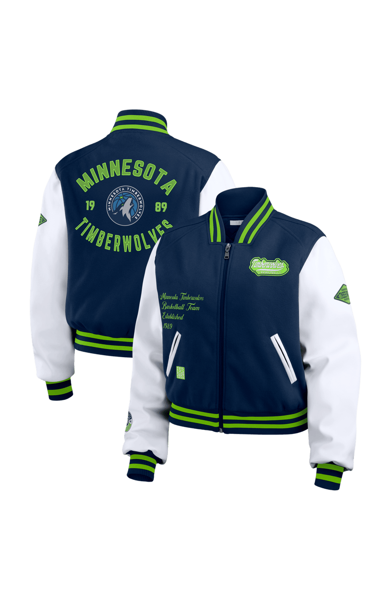 WEAR by Erin Andrews Women's WEAR by Erin Andrews Navy/White Minnesota Timberwolves Cropped Varsity Full-Zip Jacket, Alternate, color, Navy
