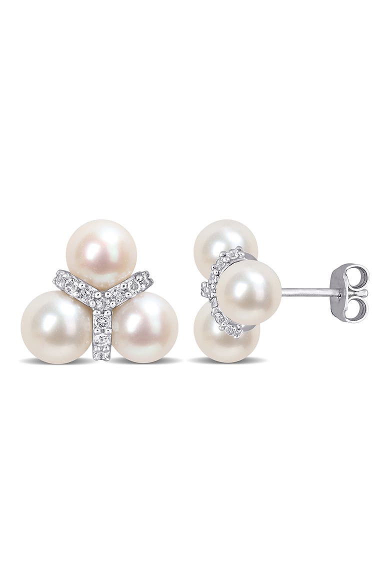 Sterling Silver 6-6.5mm Freshwater Cultured Pearl Stud Earrings, Main, color, WHITE