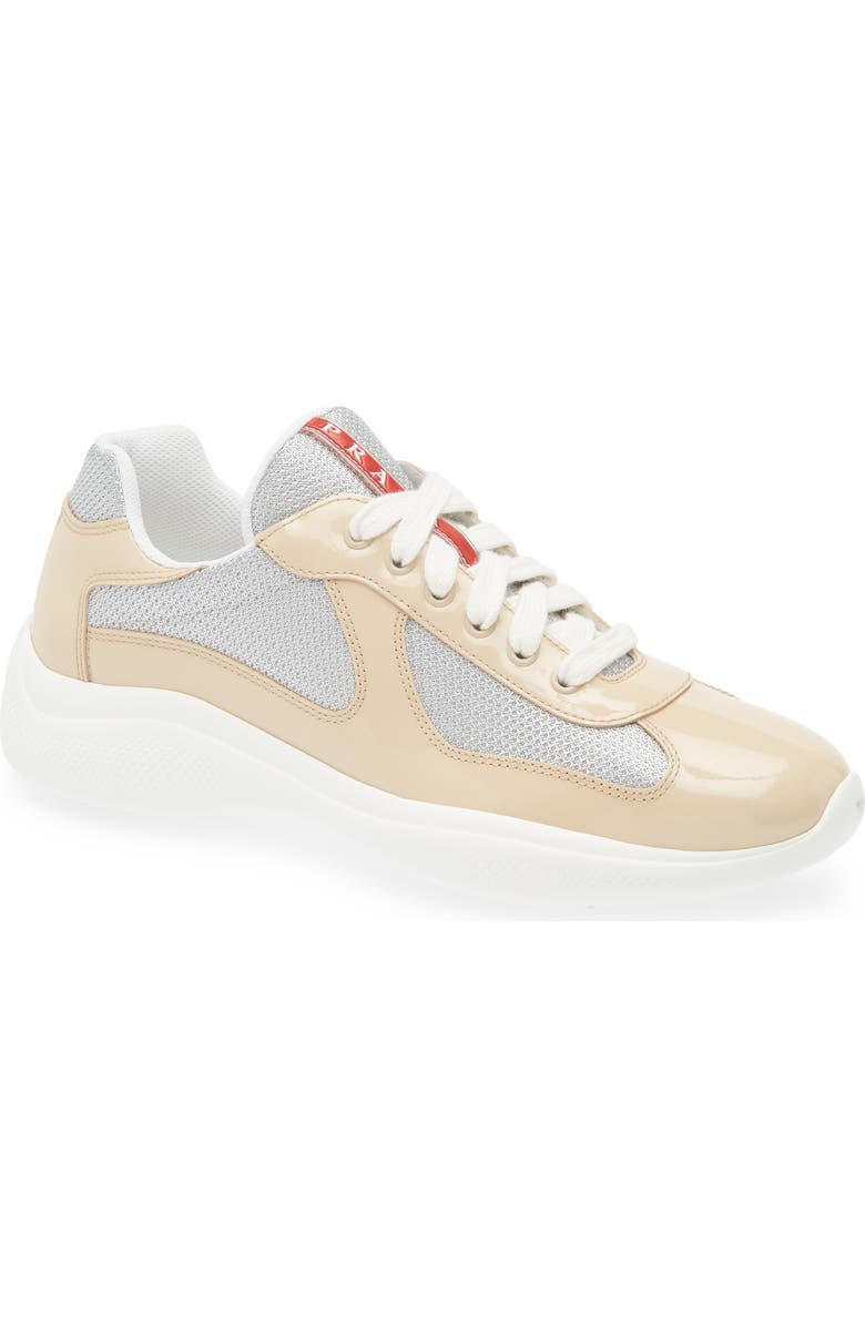 Prada America's Cup Vernice Bike Low Top Sneaker, Main, color, Quarzo/ Argento