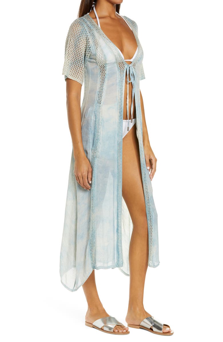 Elan Crochet Inset Long Cotton Cover-Up, Alternate, color,