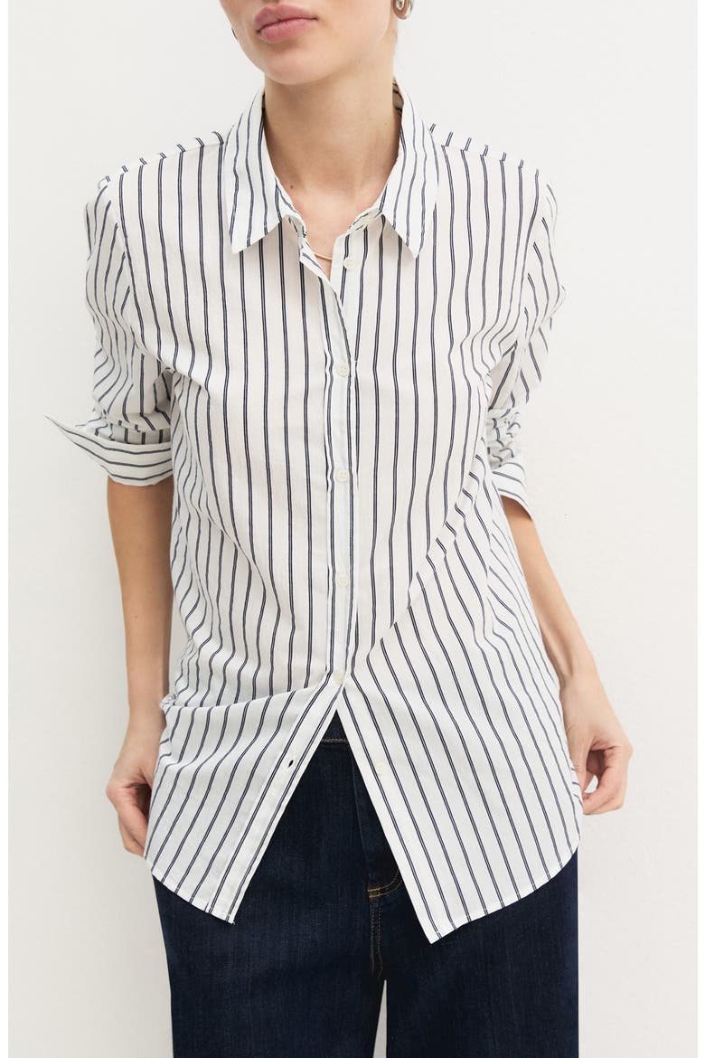 Pinstripe Cotton Blend Button-Up Shirt, Main, color, WOOL WHITE PINSTRIPES