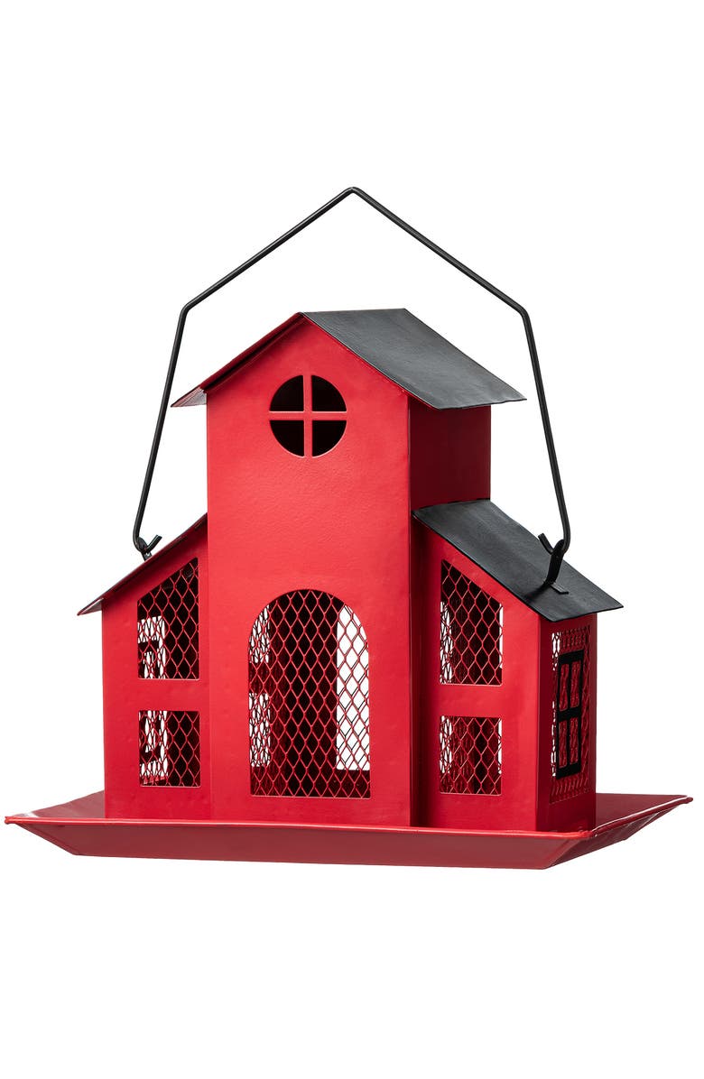 Glitzhome 12"H Metal Red House Hanging Birdfeeder, Alternate, color, Red