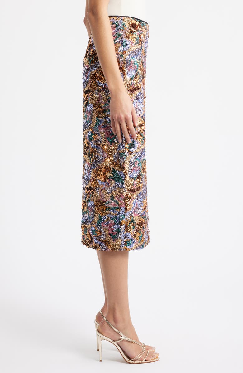 Elie Tahari The Adrianne Sequin Midi Skirt, Alternate, color, Abstract Floral Sequin