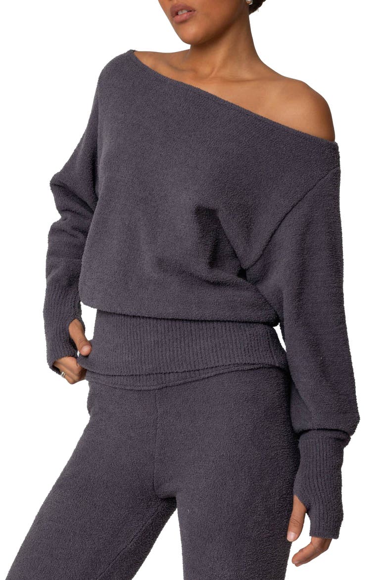 Plush Oversize Asymmetric Sweater, Alternate, color, DARK GRAY