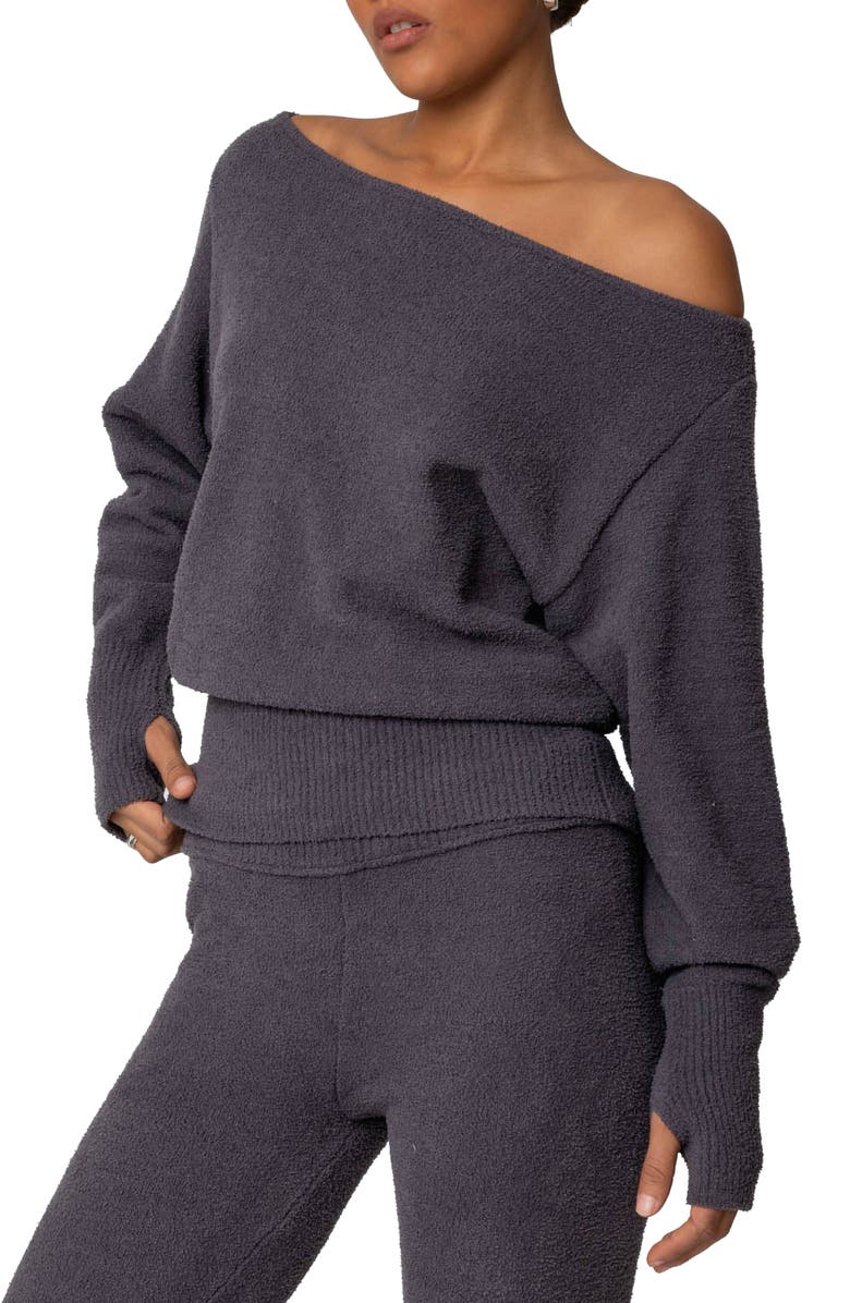 EDIKTED Plush Oversize Asymmetric Sweater, Alternate, color, Dark Gray