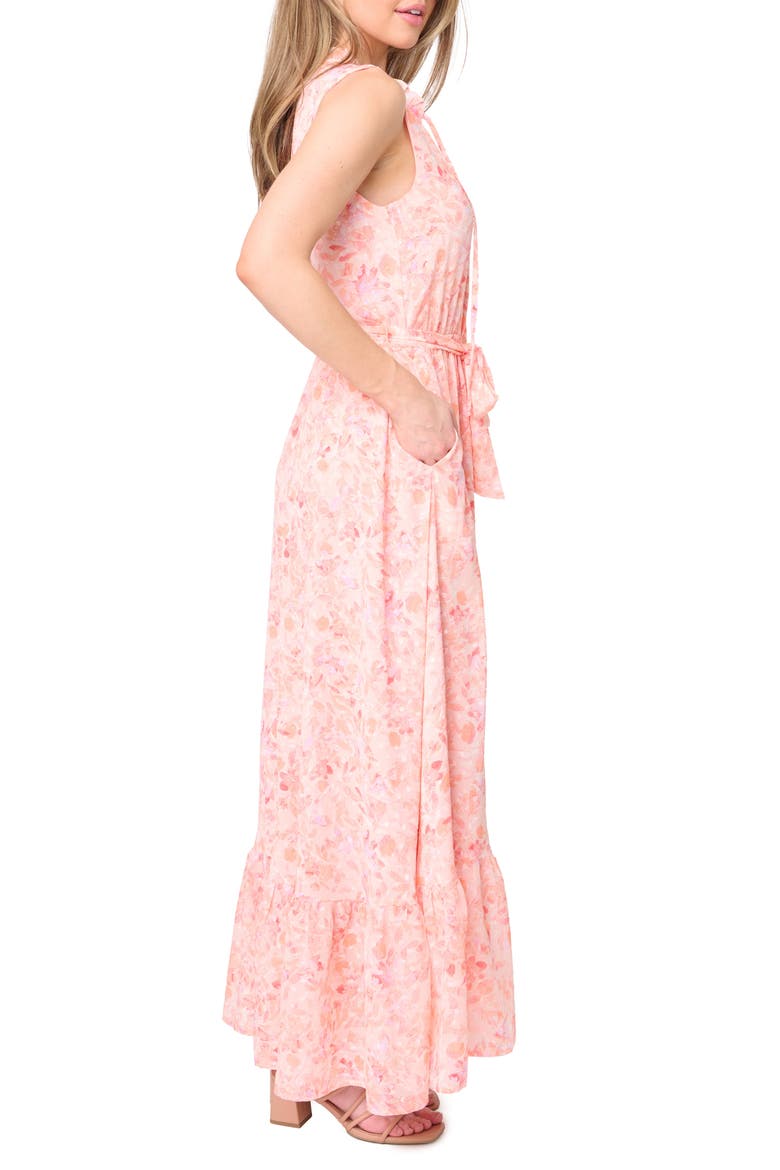 Lindsey Floral Ruffle Maxi Dress, Alternate, color, BLUSH WATERCOLOR