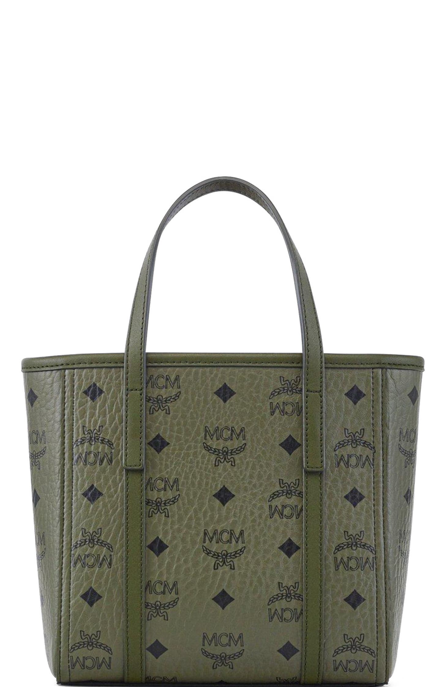 MCM Mini Toni Top-Zip Shopper in Visetos, Alternate, color, Green