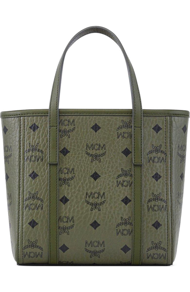 MCM Mini Toni Top-Zip Shopper in Visetos, Alternate, color, Green