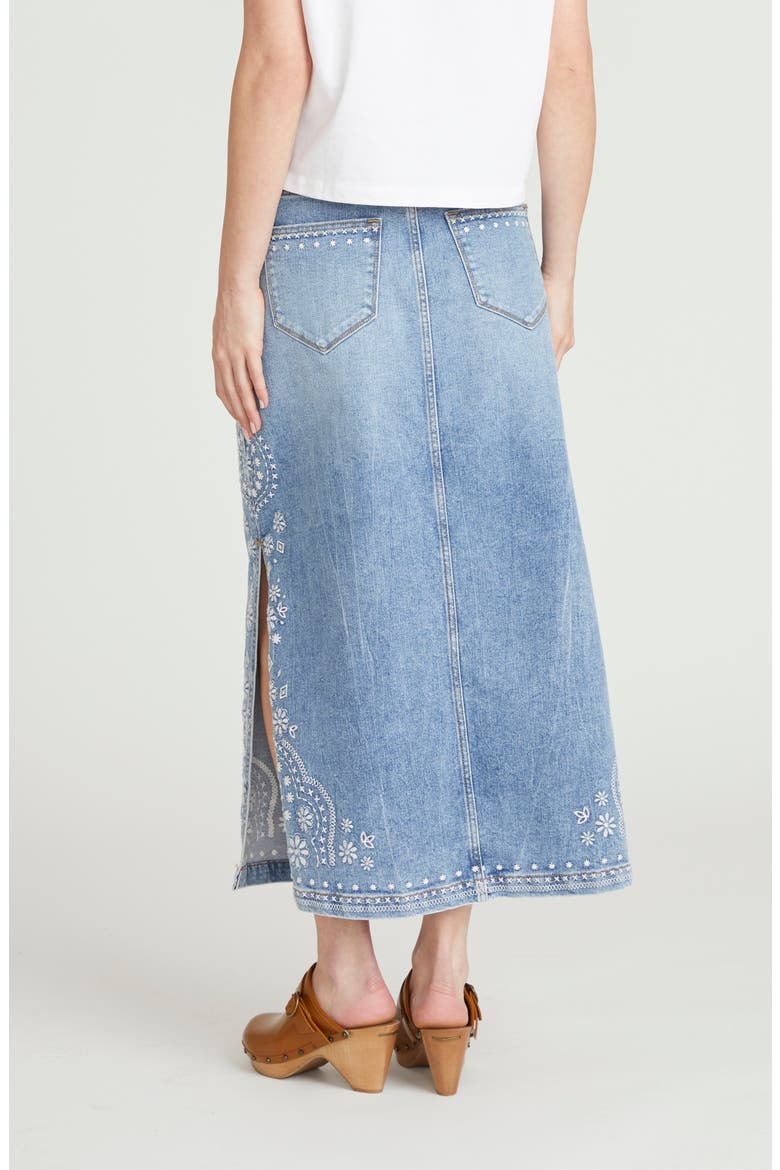 Svetlana Embroidered Denim Midi Skirt, Alternate, color, LIGHT WASH