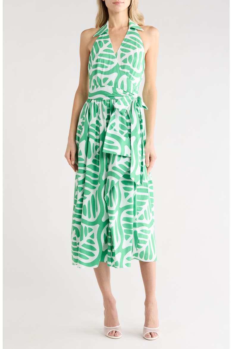 Nova Stretch Cotton Poplin Wrap Dress, Main, color, DESERT PALM INDIAN GREEN