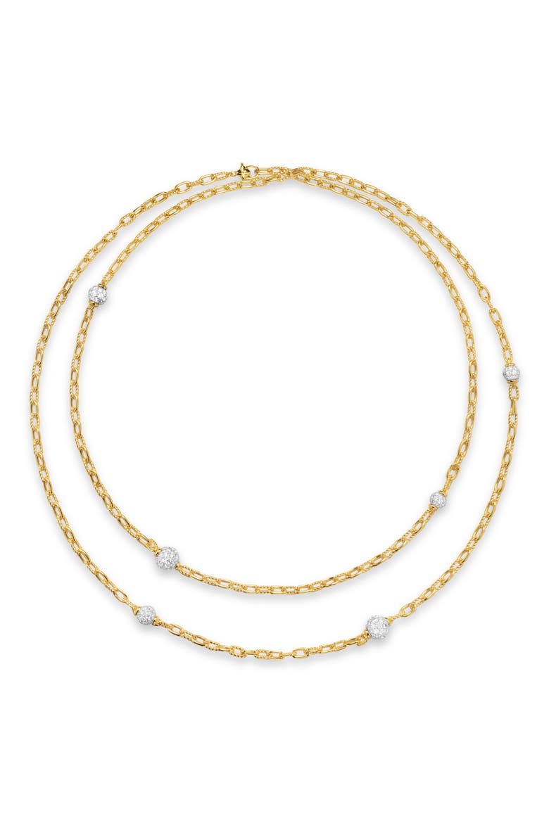 DY Madison® Pavé© Bead Station Necklace in 18K Yellow Gold with Diamonds, 3mm, Alternate, color, DIAMOND