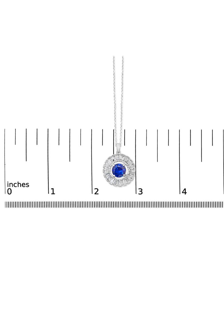 Sterling Silver Lab Grown Sapphire and Baguette Diamond Medallion Pendant Necklace, Alternate, color, Silver