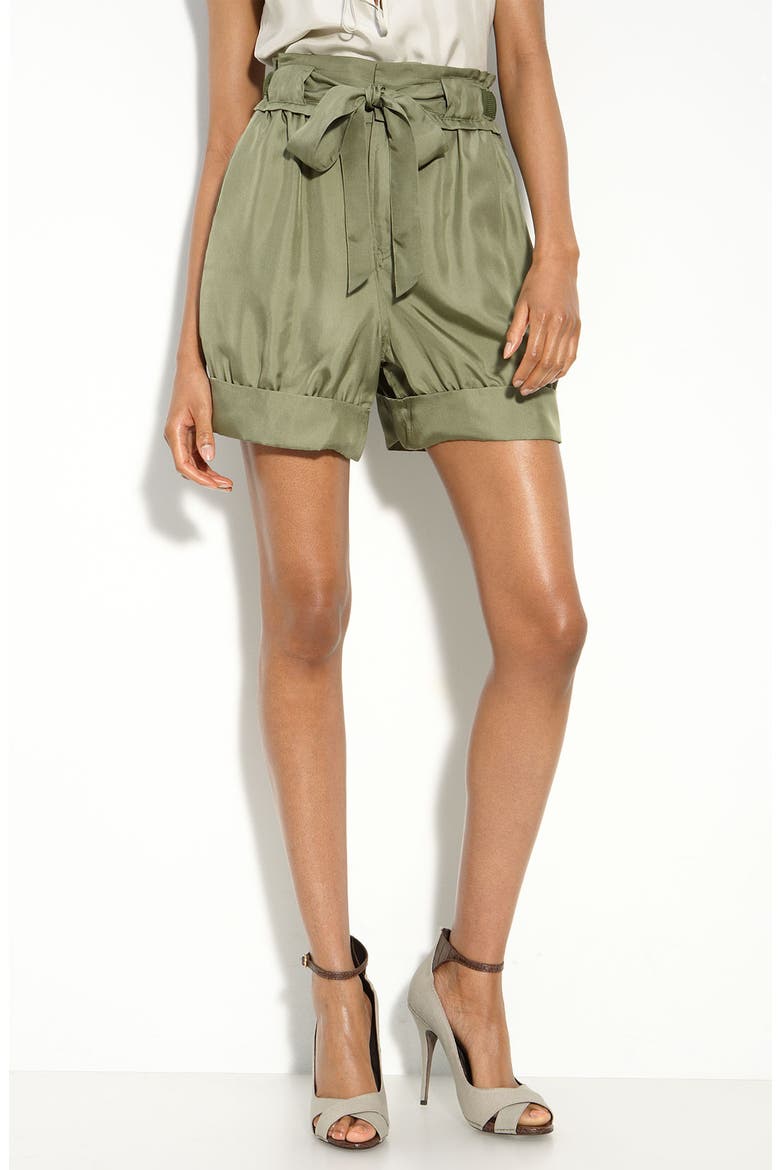 'Pollina' Silk Shorts, Main, color, MOORE GREEN