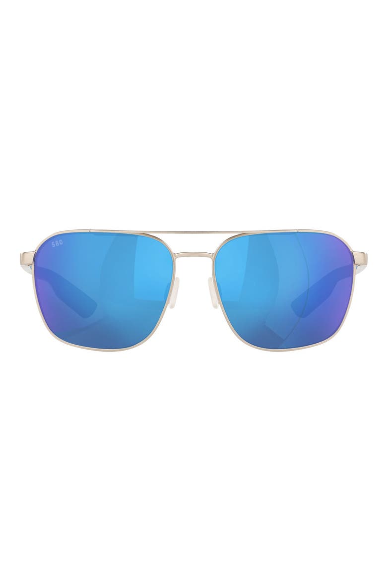 Wader 58mm Polarized Mirrored Rectangular Sunglasses, Main, color, SILVER / BLUE MIRROR 580G