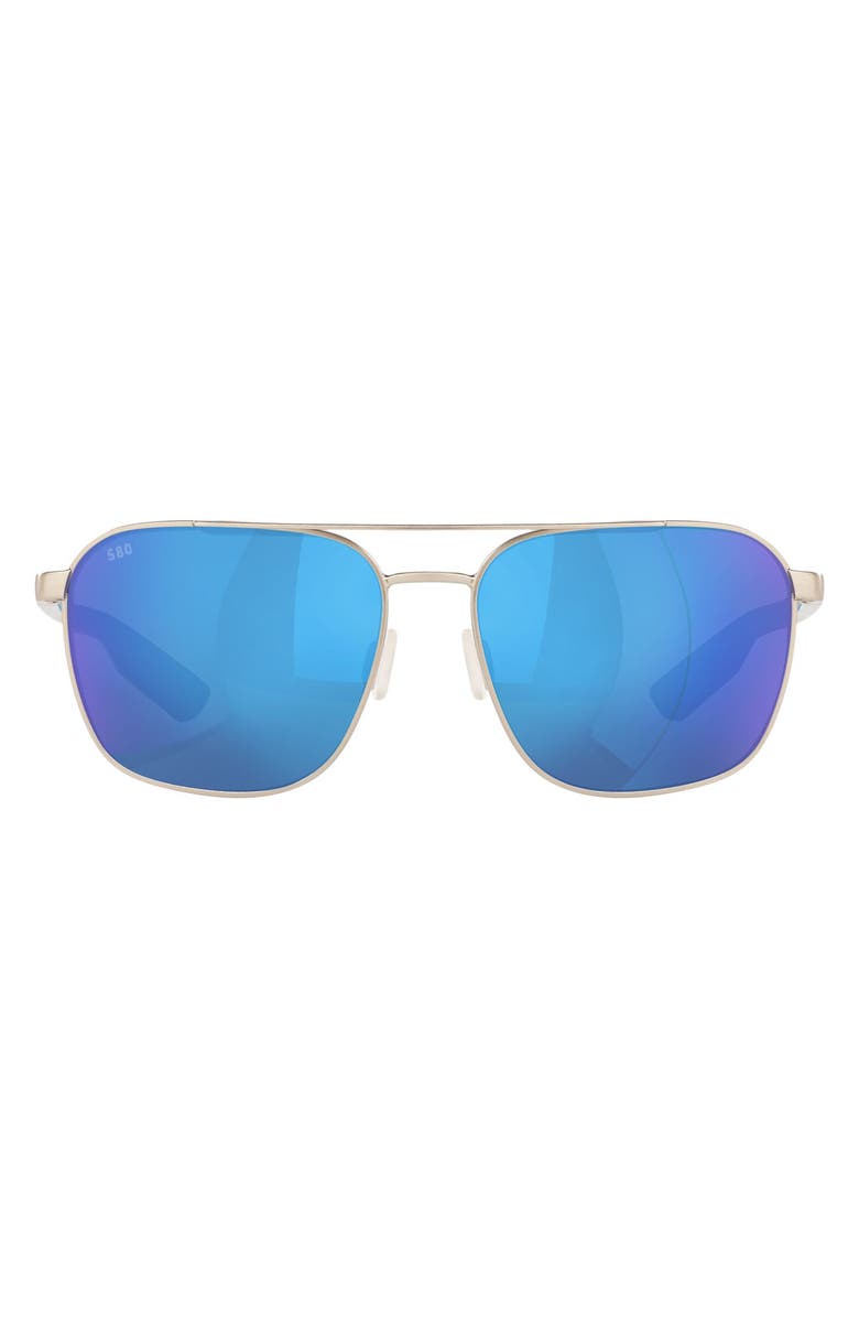 Costa Del Mar Wader 58mm Polarized Mirrored Rectangular Sunglasses, Main, color, Silver / Blue Mirror 580G
