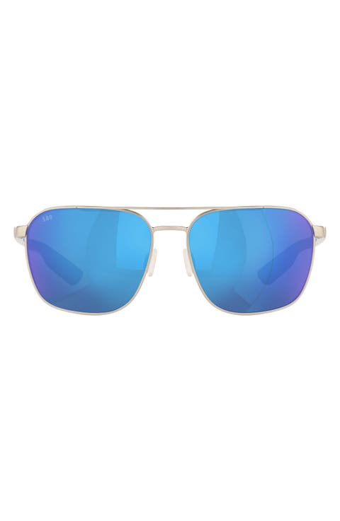 Wader 58mm Polarized Mirrored Rectangular Sunglasses