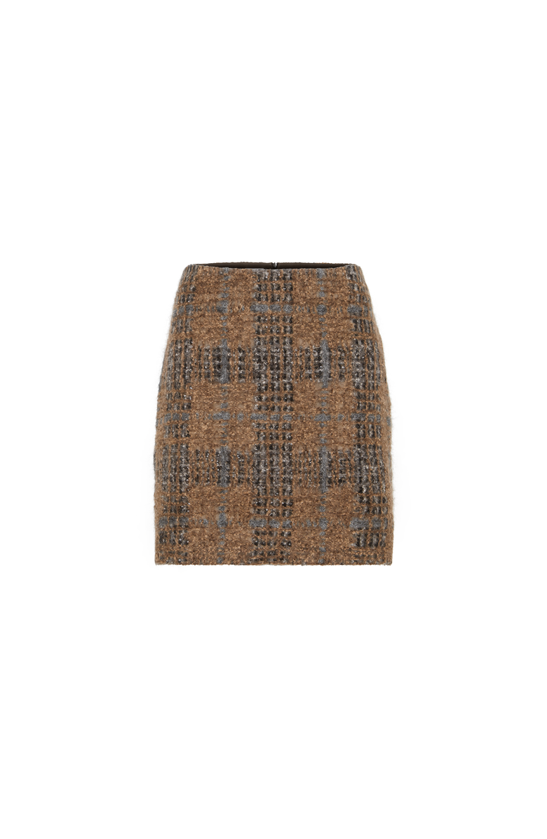 Brunello Cucinelli Mini skirt with Prince of Wales embroidery, Main, color, Brown