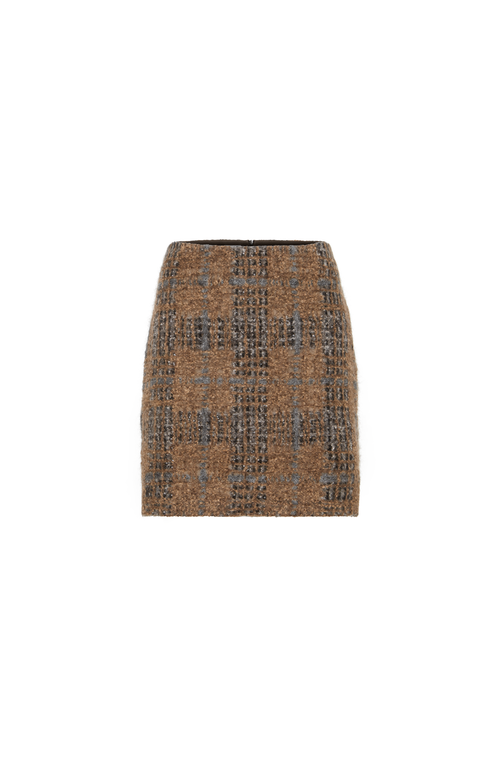 Brunello Cucinelli Mini Skirt With Prince Of Wales Embroidery In Brown