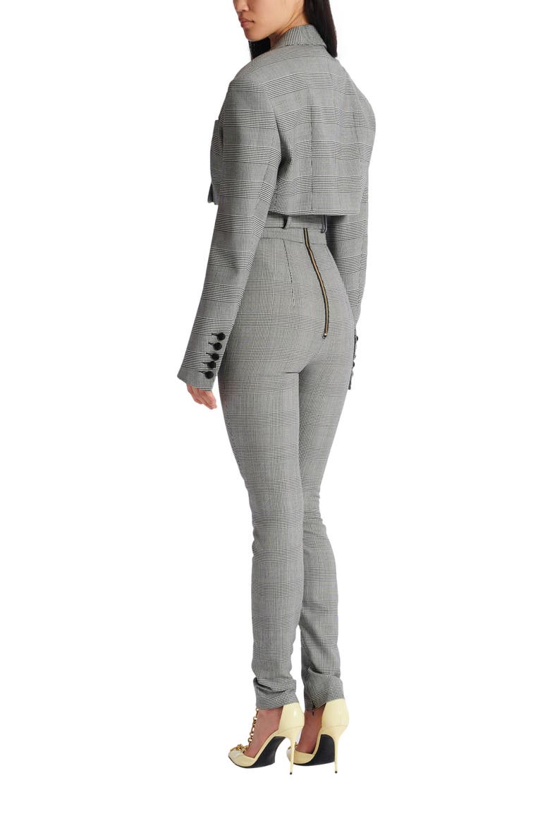 Cropped jacket in Prince of Wales jacquard, Alternate, color, black