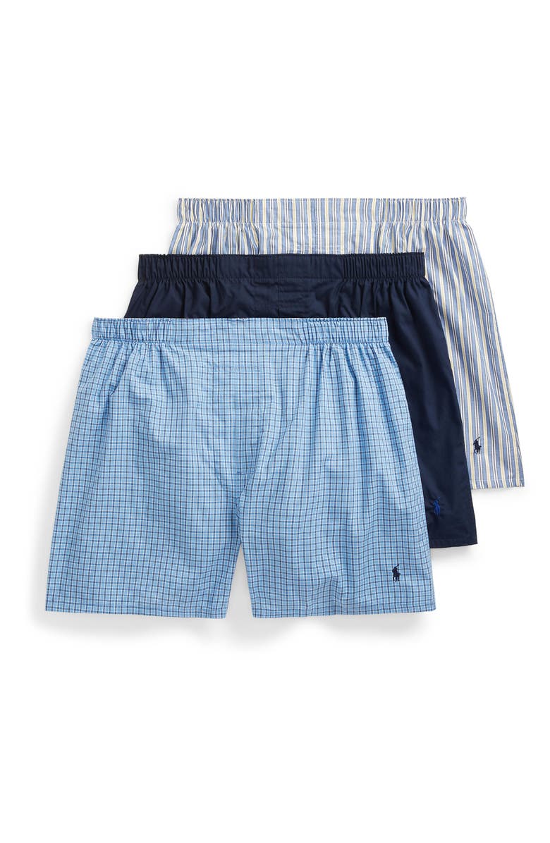 Polo Ralph Lauren Assorted 3-Pack Woven Cotton Boxers, Alternate, color, Blue Multicolor