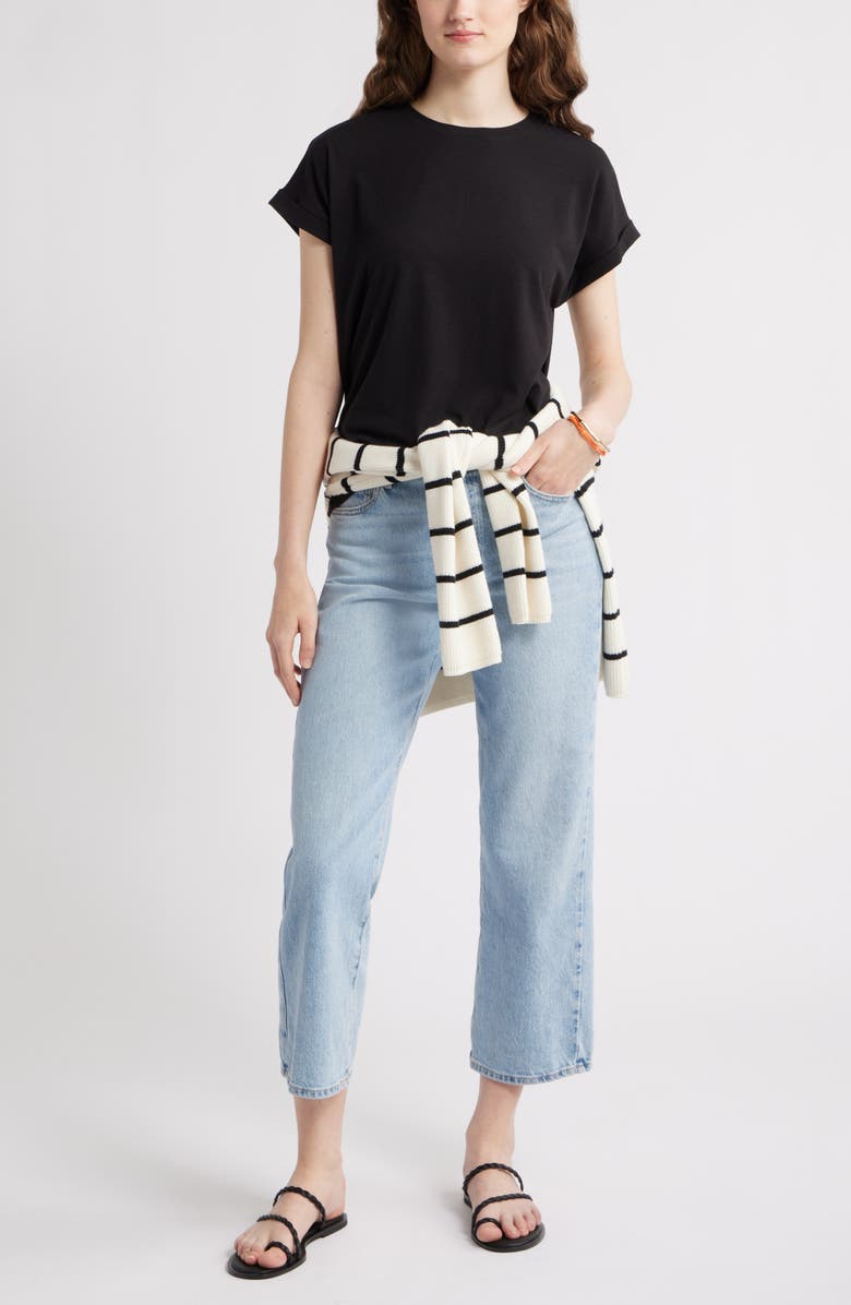 Caslon<sup>®</sup> Cuff Sleeve T-Shirt, Alternate, color, Black