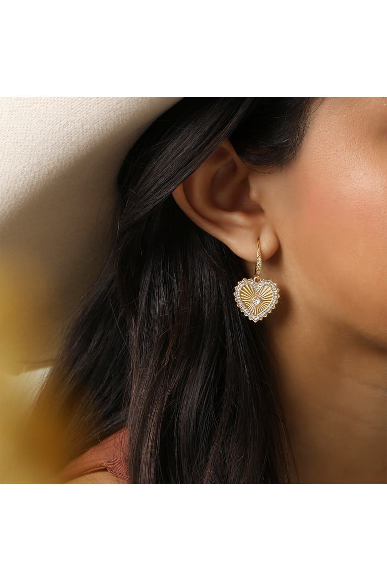Heart Drop Earrings with Rhinestones, Alternate, color, Gold