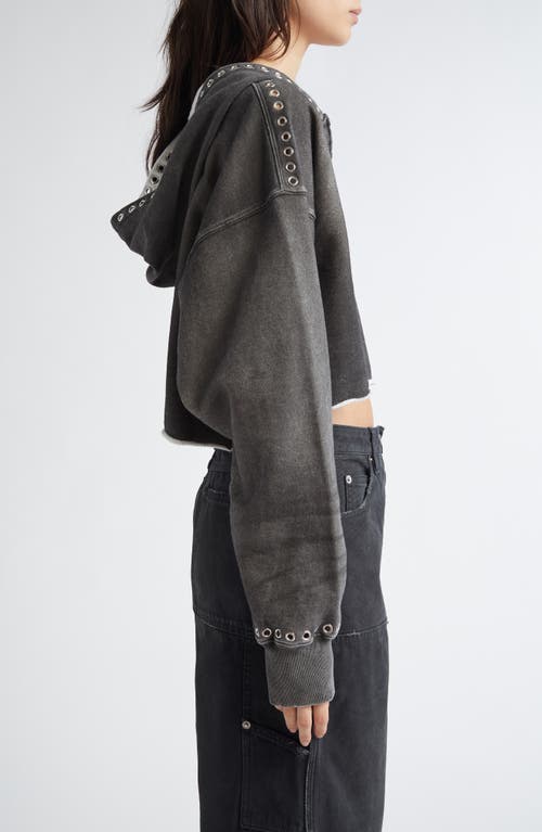 Golden Goose Journey Grommet Crop Half Zip Cotton Hoodie In Dark Anthracite
