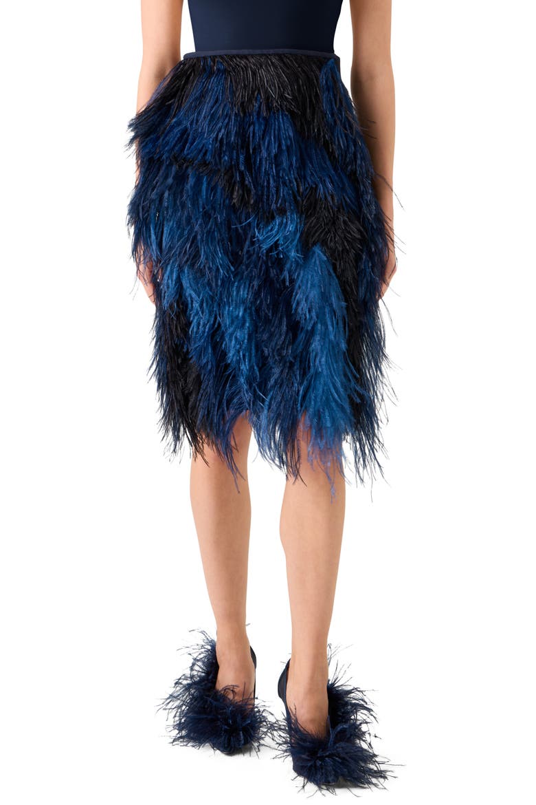 Feather Front Wool Blend Pencil Skirt, Main, color, NAVY