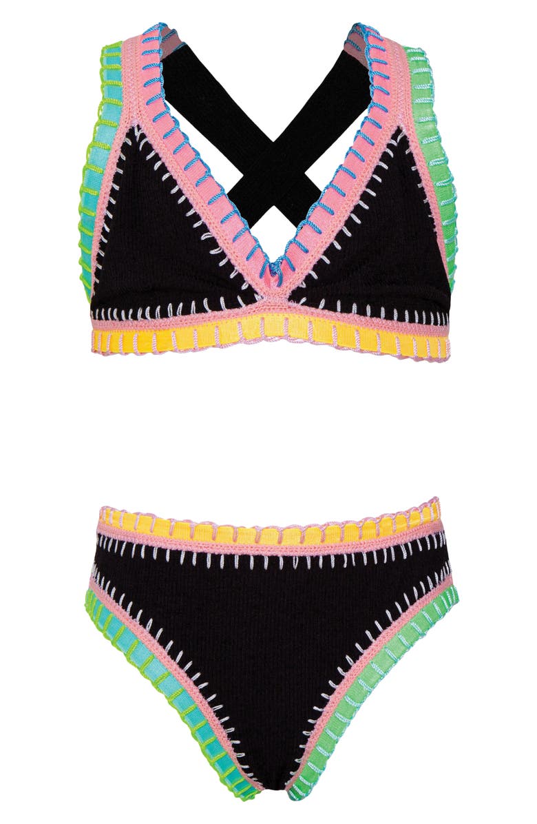 PQ SWIM Kids' Rainbow Embroidered Two-Piece Swimsuit, Main, color,