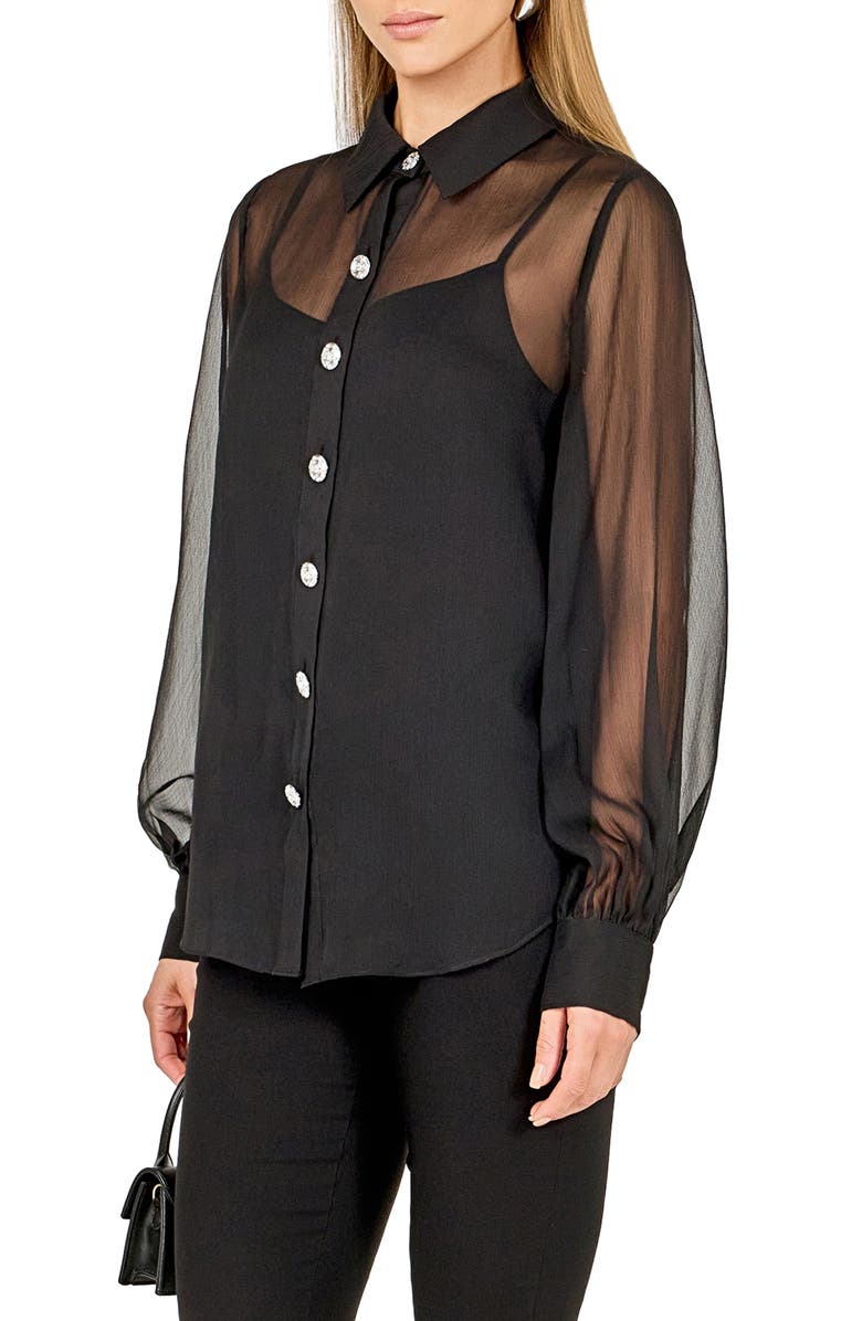 Endless Rose Volume Sleeve Sheer Shirt, Alternate, color, Black