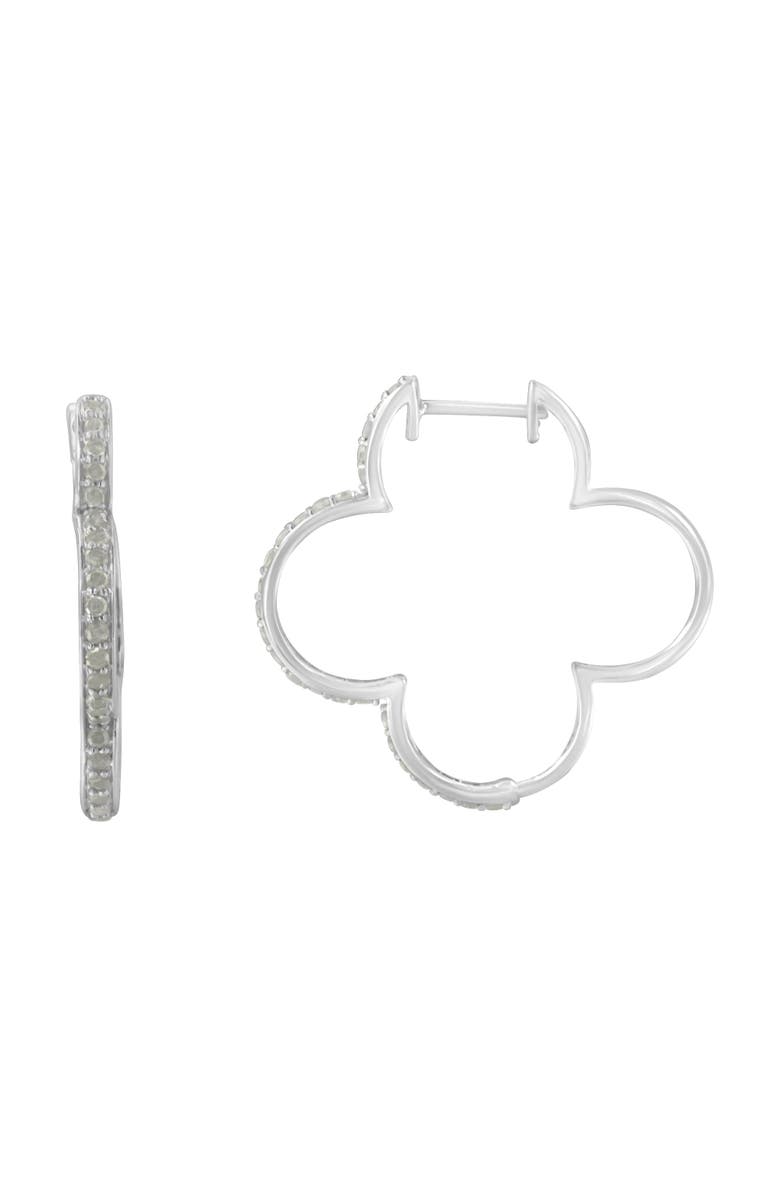 Haus of Brilliance Silver 1.0 Ct Diamond 4 Leaf Clover Shape Hoop Earrings, Alternate, color, White