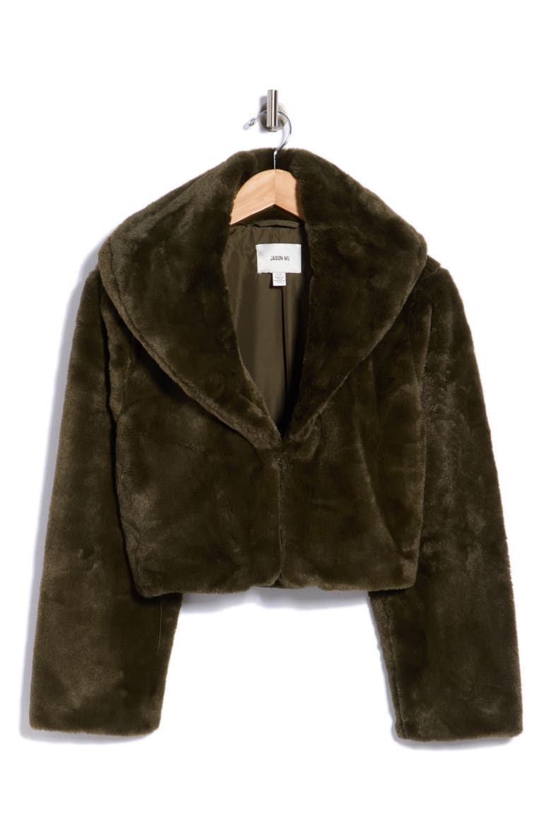 Wide Collar Faux Fur Jacket, Main, color, HUNTER GREEN