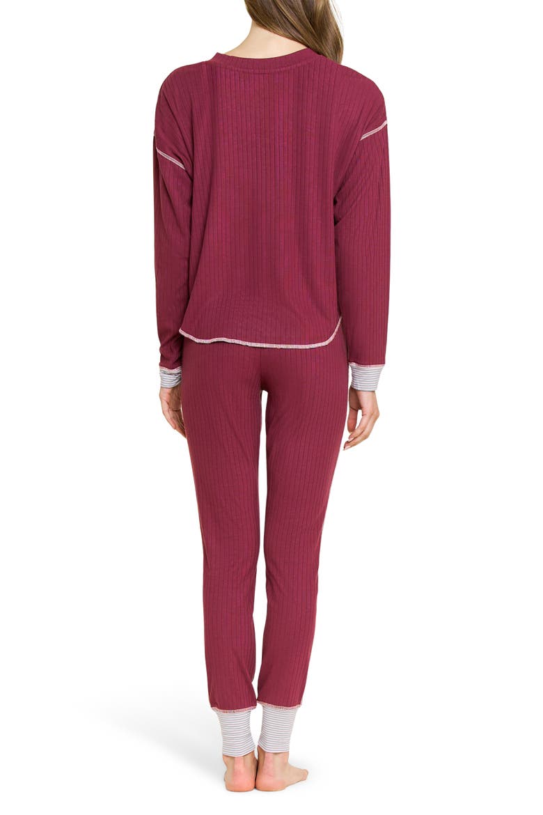 Cuddle Crew Henley Pajamas, Alternate, color, RED WINE