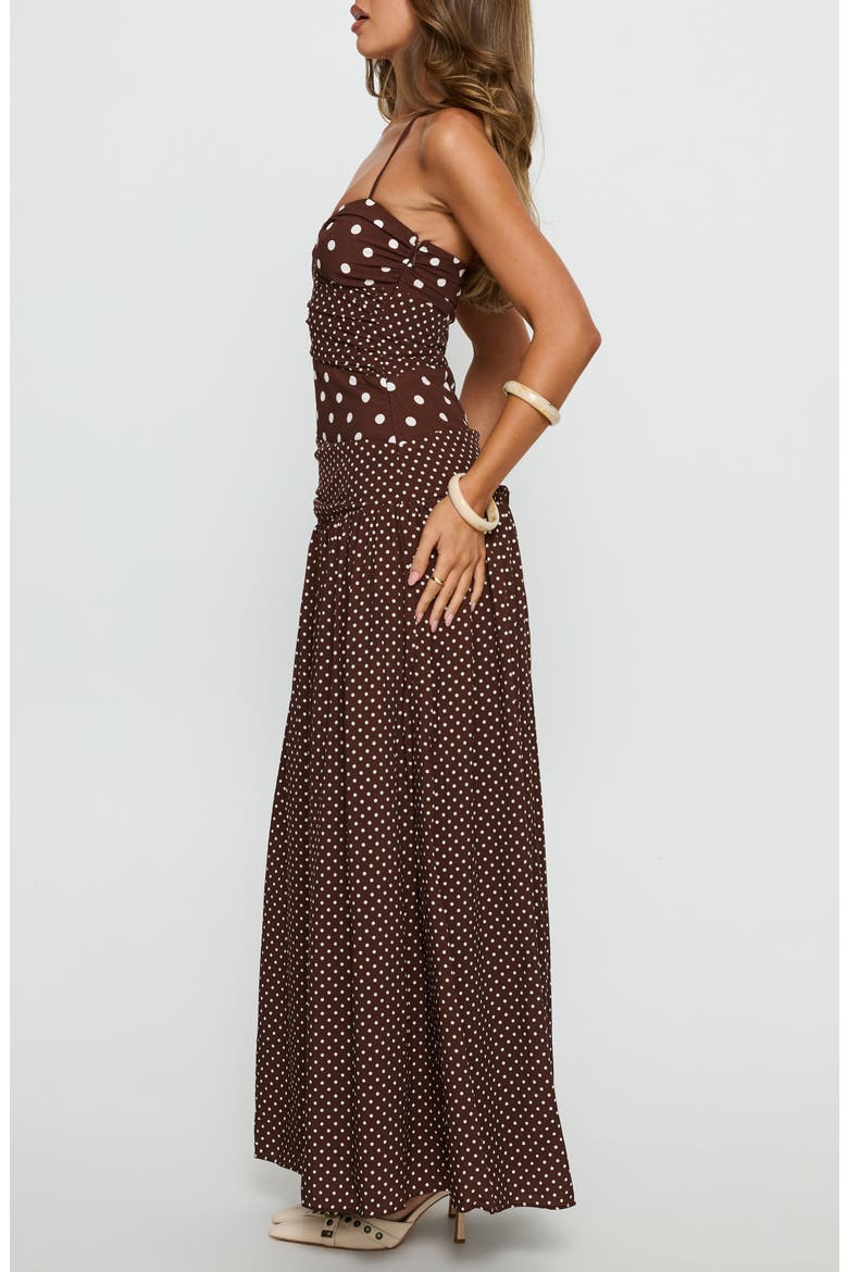 Marguerite Halter Dot Print Maxi Dress, Alternate, color, BROWN POLKA DOT