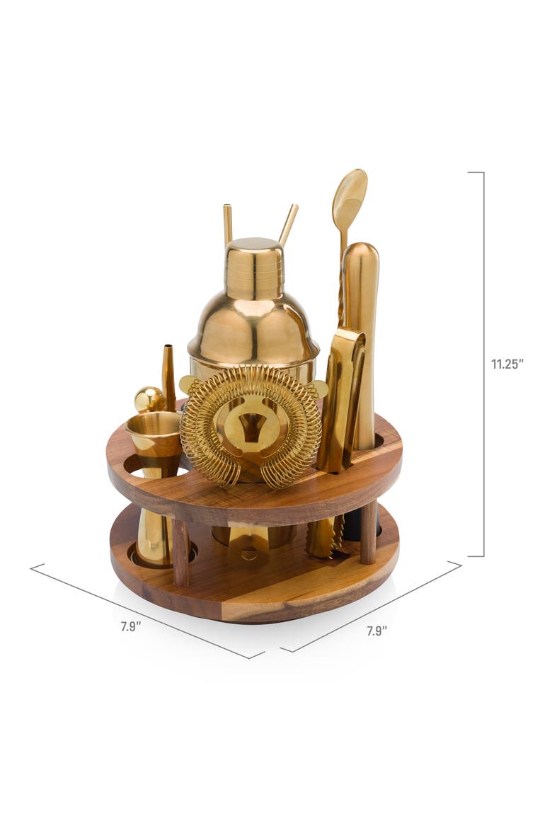 13-Piece Lazy Susan Carousel Bar Tool Set, Alternate, color, BROWN