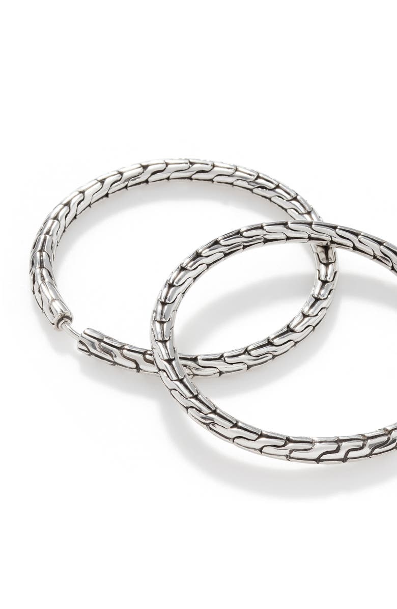 John Hardy Carved Chain Hoop Earrings, 37mm, Alternate, color, Silver