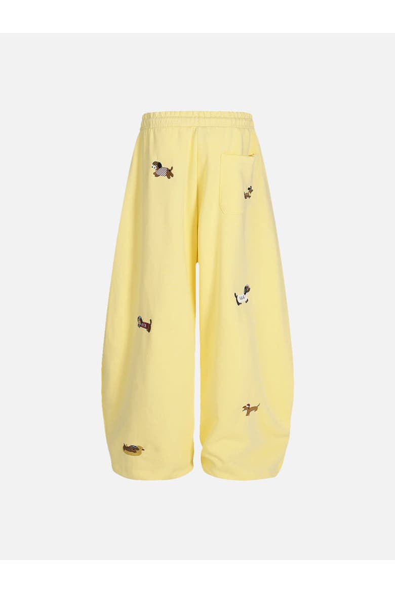 Embroidery Dog Baggy Barrel Sweatpants, Alternate, color, Yellow