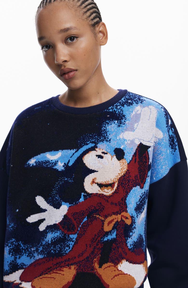 Desigual Mickey Mouse Jacquard Crewneck Sweater, Alternate, color, Navy Blue