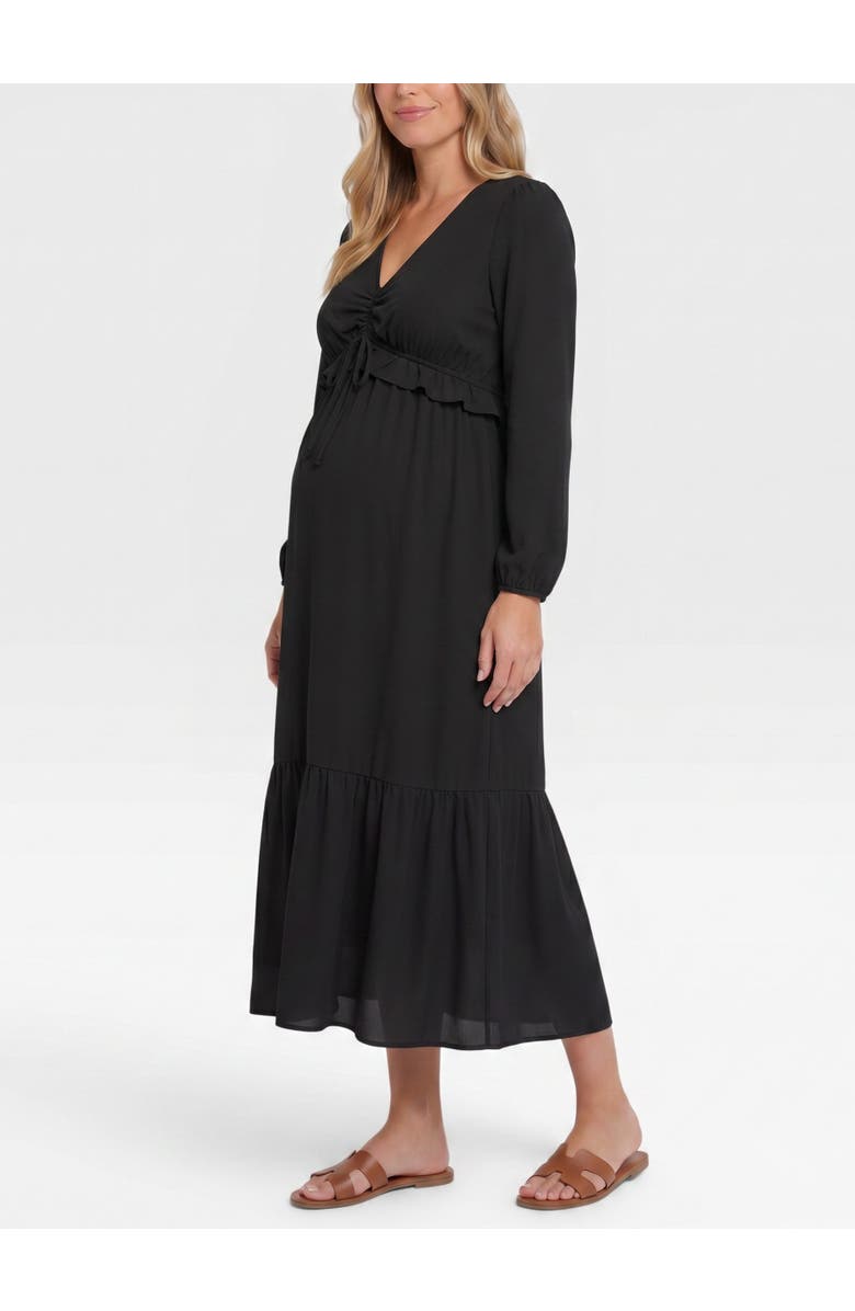 MOTHERHOOD MATERNITY Puff Sleeve Ruffle Midi Maternity Dress, Alternate, color, Black