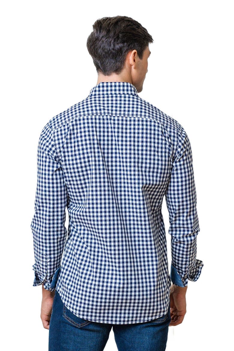 Men's Organic Stretch Poplin Shirt, Alternate, color, Navy Gingham