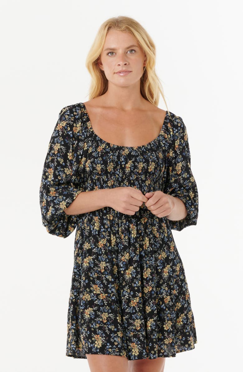Rip Curl Pacific Rider Smocked Floral Minidress, Alternate, color, Black Multi